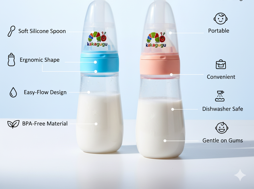 KAKAGUGU Soft Silicone Spoon Feeder Bottle for Babies 5+ Months – BPA-Free, Non-Toxic, Food-Grade, Multicolor, Safe and Ergonomic - Image 4