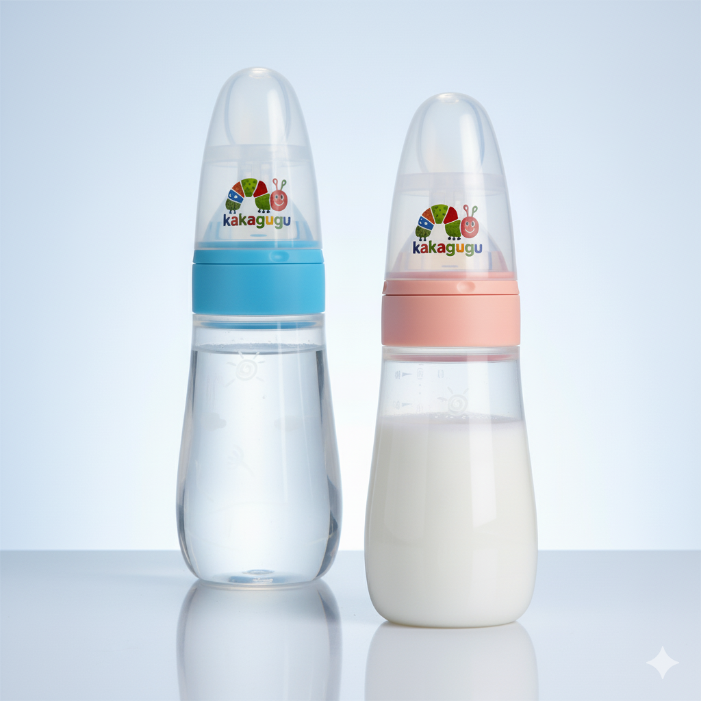 KAKAGUGU Soft Silicone Spoon Feeder Bottle for Babies 5+ Months – BPA-Free, Non-Toxic, Food-Grade, Multicolor, Safe and Ergonomic
