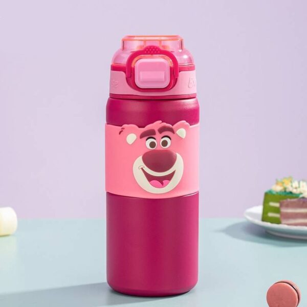 Bear themed Stainless Steel Kids Water Bottle with Soft Silicone Spout, Durable, Non-Toxic, Safe (Pink)-600ml
