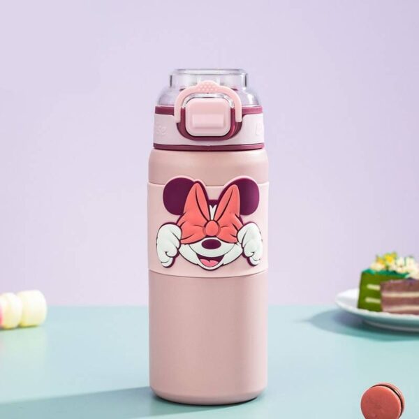Mickey Mouse Stainless Steel Kids Water Bottle with Soft Silicone Spout, Durable, Non-Toxic, Safe (Baby Pink)-600ml
