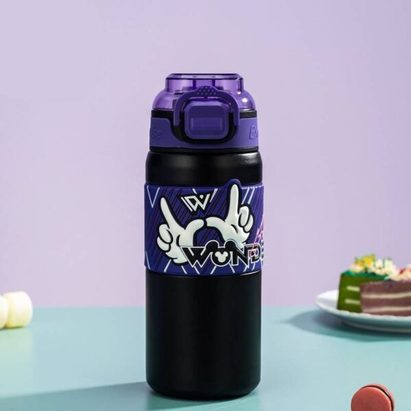 Stainless Steel Kids Water Bottle with Soft Silicone Spout, Durable, Non-Toxic, Safe(Black)