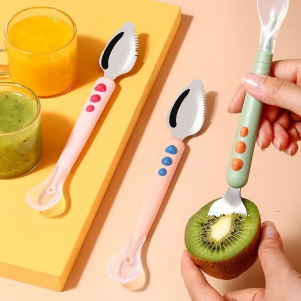 KAKAGUGU Soft Silicone Spoon with scrapper for Babies 5+ Months – BPA-Free, Non-Toxic, Safe for kids