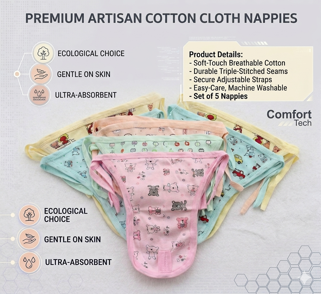 Pack of 10 Pure Cotton Padded Nappy for Newborn Baby 0–3 Months | Double Layered, Extra Soft & Breathable Cotton Langot | Reusable & Washable Cotton Nappy for Baby Boy & Girl - Image 5