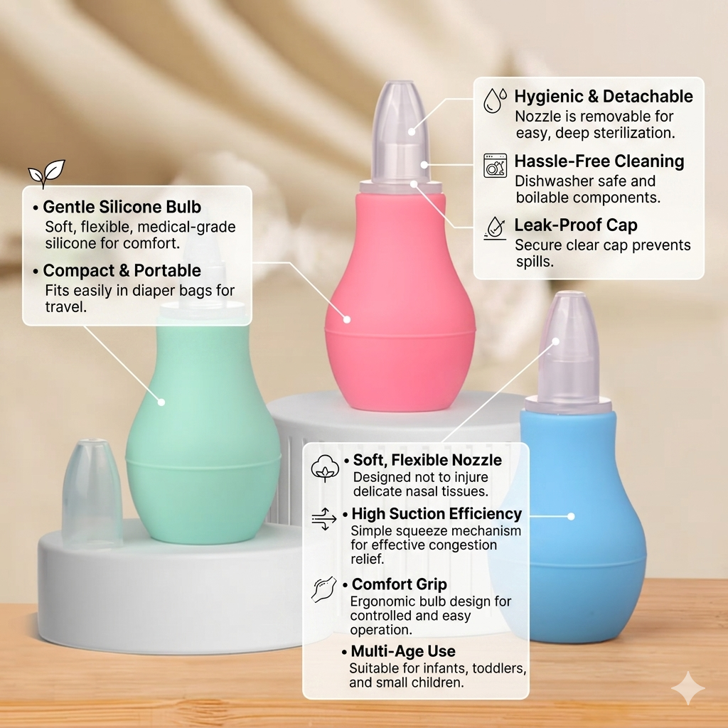 Nose Cleaner | Baby Nasal Aspirator | Gentle Suction for Blocked Nose | Soft Silicone Tip, Safe & Hygienic | Easy to Use for Newborns - Image 3