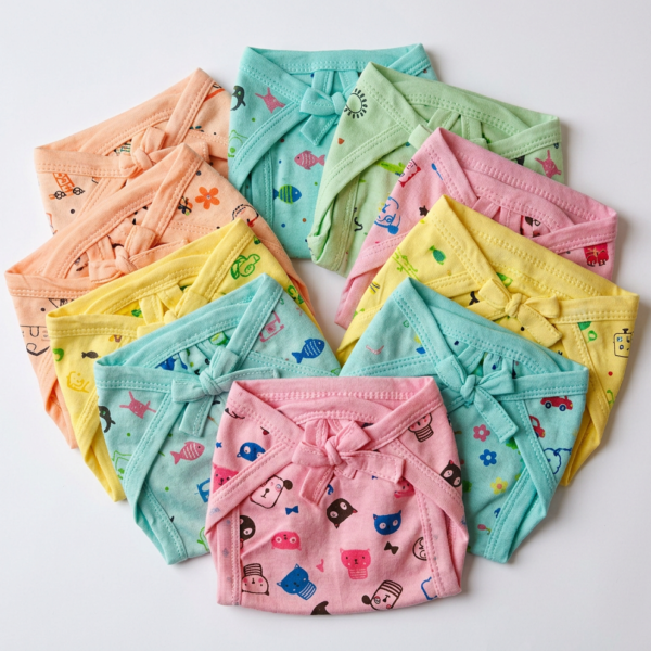 Pack of 10 Pure Cotton Padded Nappy for Newborn Baby 0–3 Months | Double Layered, Extra Soft & Breathable Cotton Langot | Reusable & Washable Cotton Nappy for Baby Boy & Girl