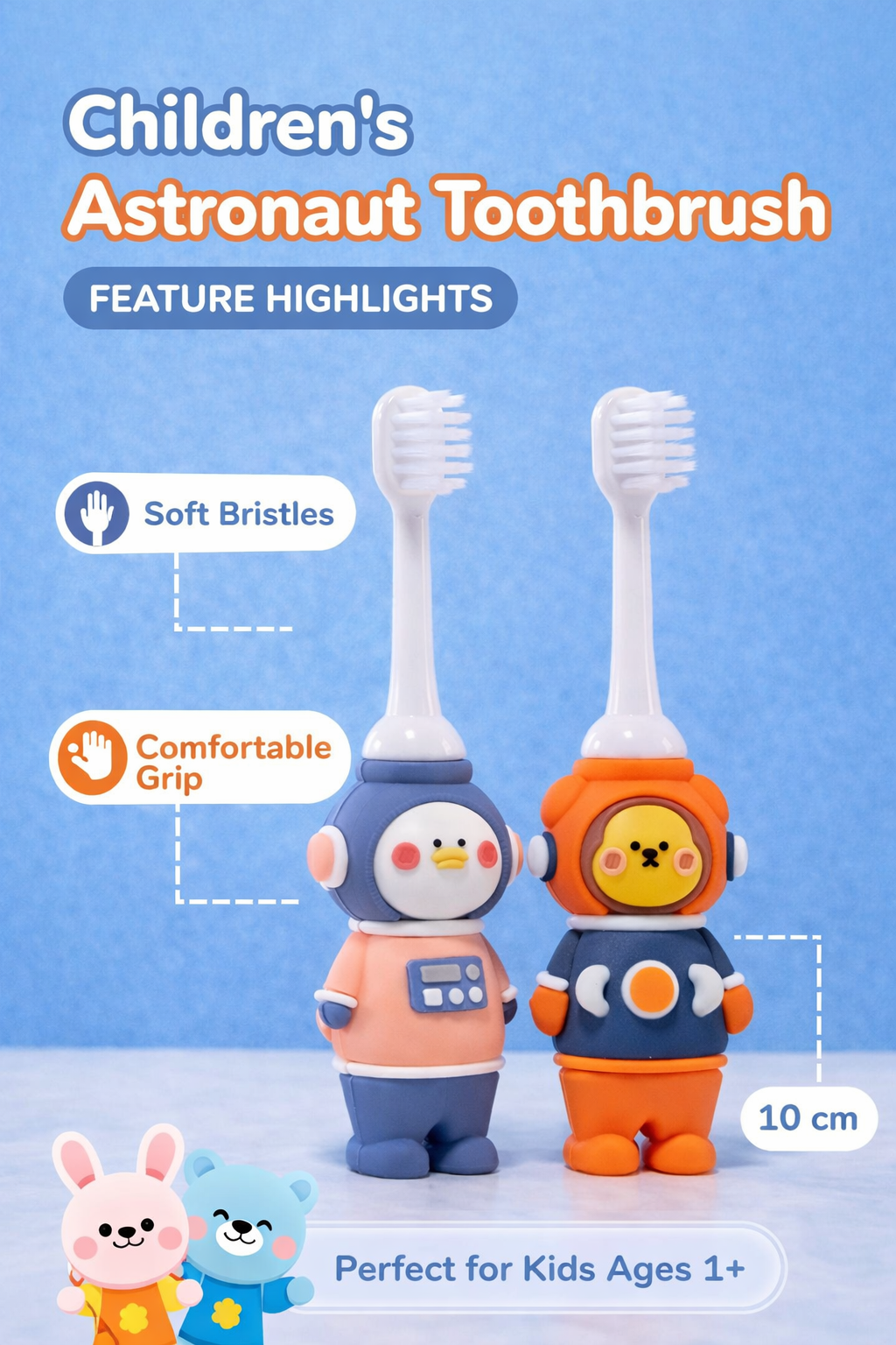 KAKAGUGU Astronaut Toothbrush with safety stopper – soft bristles for Overall Oral Care, BPA-Free, Safe for Kids (Pack of 1)(Multicolor) - Image 2