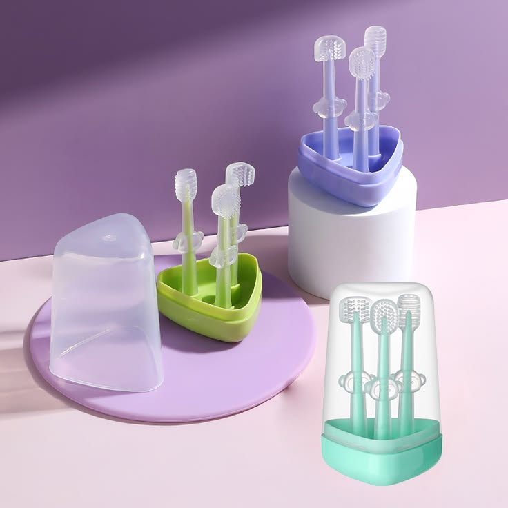 KAKAGUGU Baby Training Toothbrush with Tongue Cleaner – Set of 3 silicone toothbrush with storage case