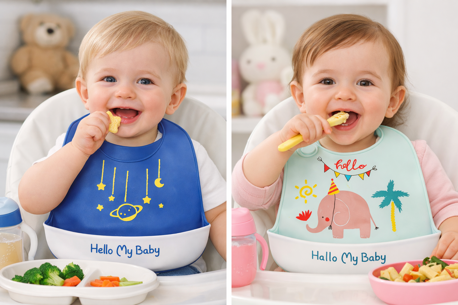 KAKAGUGU Pack of 2 Silicone Baby Bibs for Feeding and Weaning with Adjustable Neckline, Waterproof, Soft and Flexible – Blue & Sea Green - Image 6