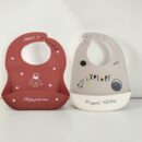 KAKAGUGU Pack of 2 Silicone Baby Bibs for Feeding and Weaning with Adjustable Neckline, Waterproof, Soft and Flexible – Maroon & Grey