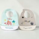 KAKAGUGU Pack of 2 Silicone Baby Bibs for Feeding and Weaning with Adjustable Neckline, Waterproof, Soft and Flexible – Grey & Sea Green