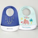 KAKAGUGU Pack of 2 Silicone Baby Bibs for Feeding and Weaning with Adjustable Neckline, Waterproof, Soft and Flexible – Blue & Sea Green