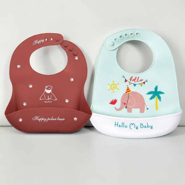 KAKAGUGU Pack of 2 Silicone Baby Bibs for Feeding and Weaning with Adjustable Neckline, Waterproof, Soft and Flexible – Maroon & Sea Green