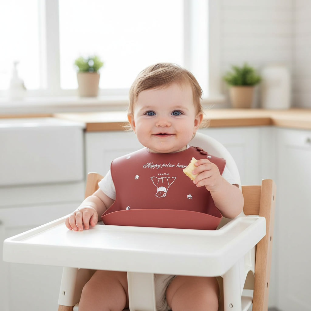 KAKAGUGU Silicone Baby Bibs for Feeding and Weaning with Adjustable Neckline, Waterproof, Soft and Flexible – Maroon - Image 3