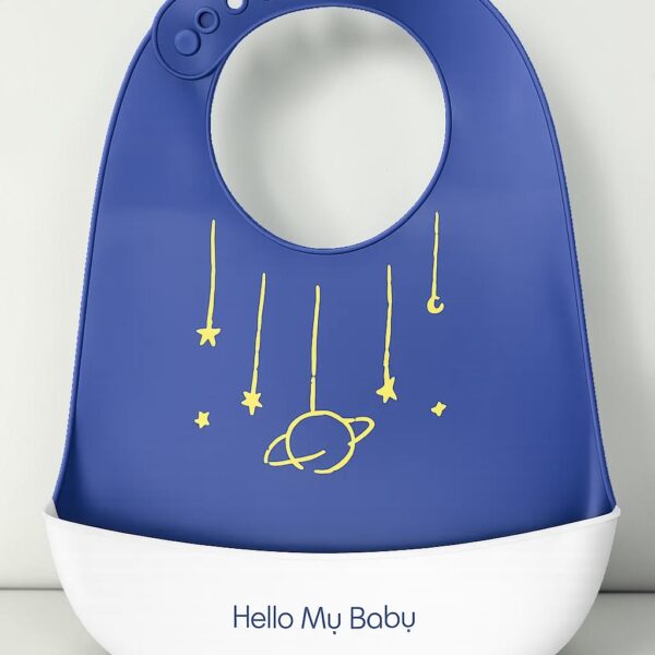 KAKAGUGU Silicone Baby Bibs for Feeding and Weaning with Adjustable Neckline, Waterproof, Soft and Flexible – Blue